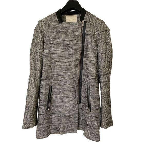 Maje Long Gray Cotton Linen Stretch Asymmetric Zip Coat women’s size 36 Small - Picture 1 of 11